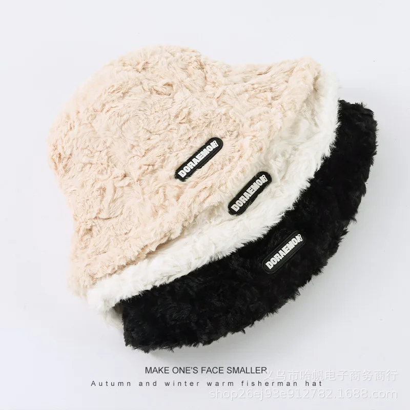 2024 Women Winter Plush Bucket Hat Warm Solid Color Faux Fur Fisherman Cap designer winter hats