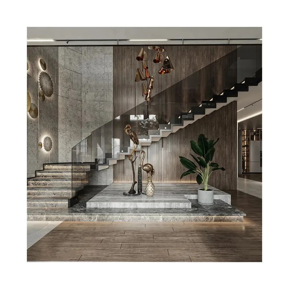 Foshan hotel villa travertine porcelain marble non slip staircase stairs ceramic marble and tiles step design made in china