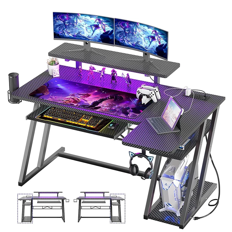 Дешевые l-образные игровые столы розовый белый стол rgb светодиодные фонари компьютерный Электронный Спортивный игровой стол