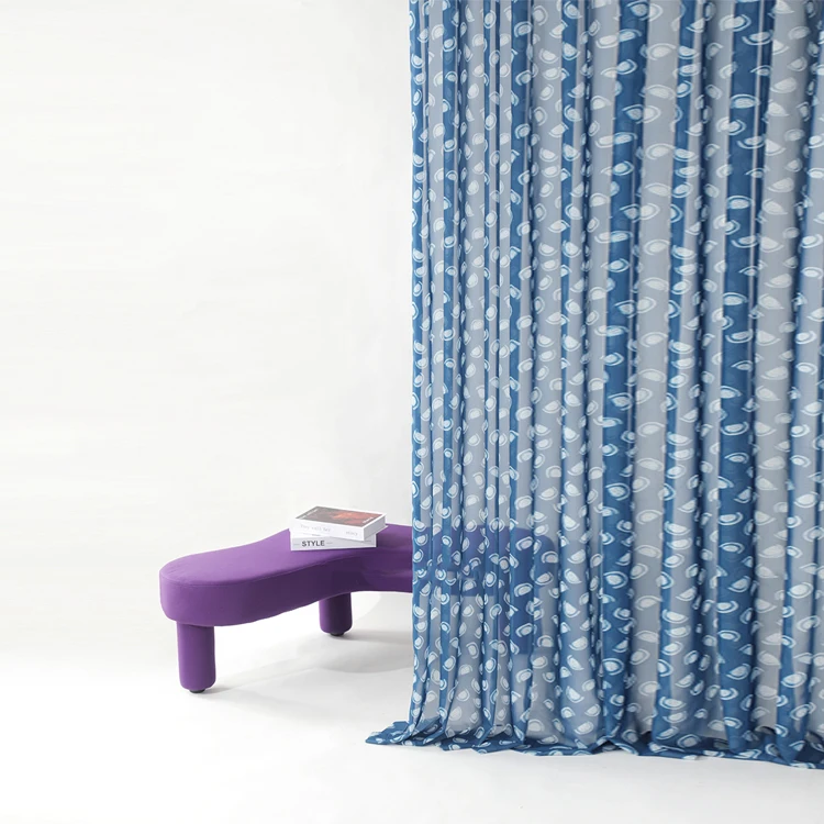 China Manufacture Luxury Home Window Decoration Watermelon Print Klein Blue Sheer Curtain