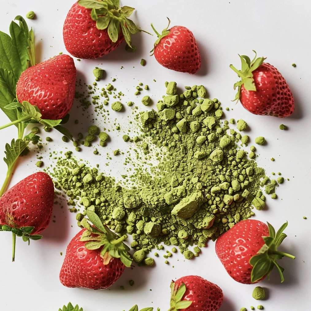 Оптовая продажа органический пищевой порошок клубничный ароматизированный зеленый матча