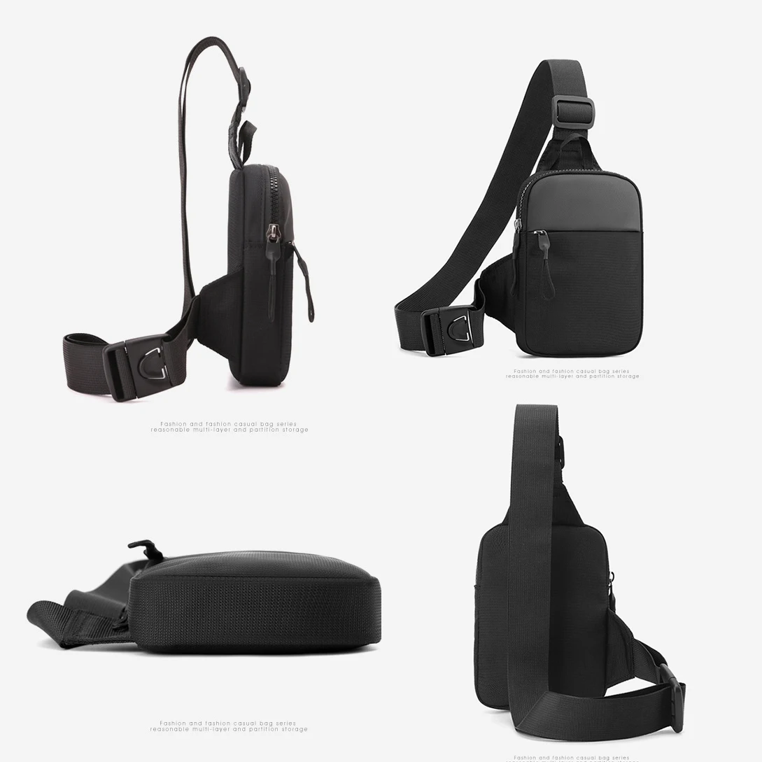 New Multifunction Quality Zipper Small Black Sling Crossbody Shoulder Phone Bag Men Chest Bag Custom Logo