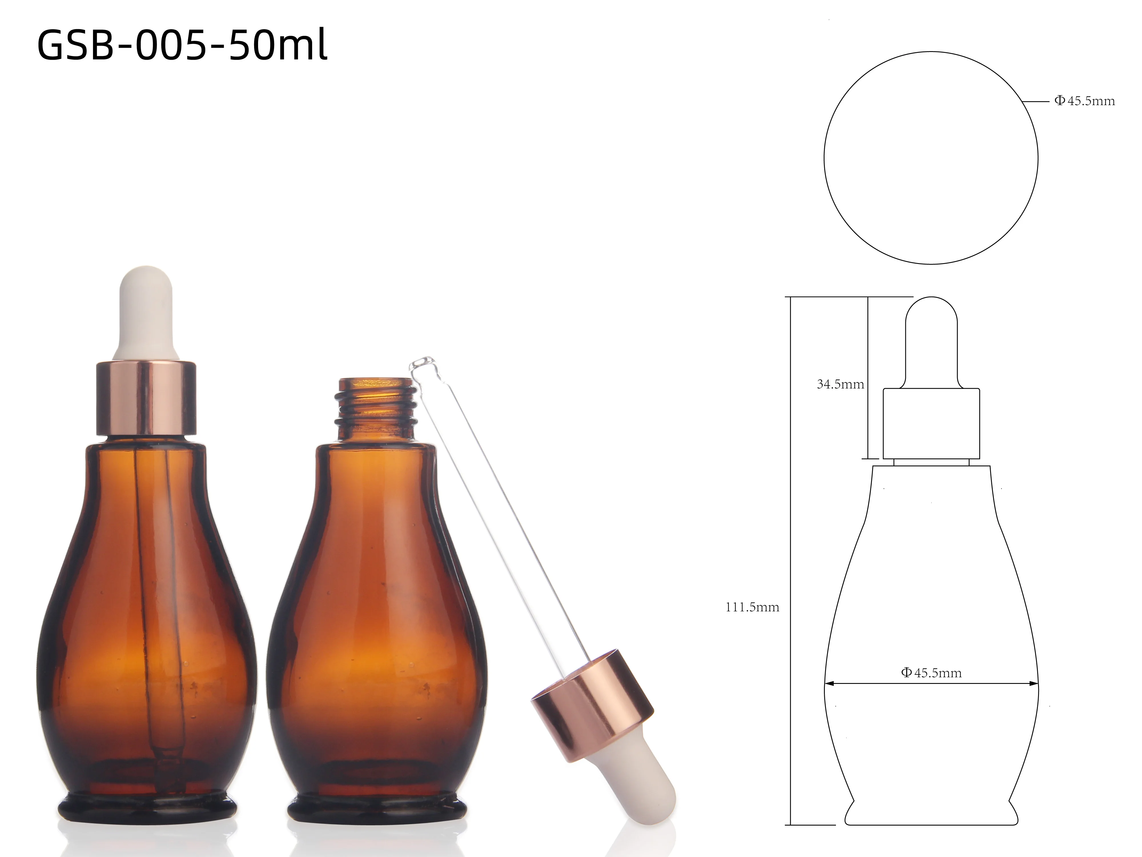 50ml Wholesale Cheap Price Amber Color Glass Pipette Essential Oil Packaging Pipe Serum Bottle with Free Samples