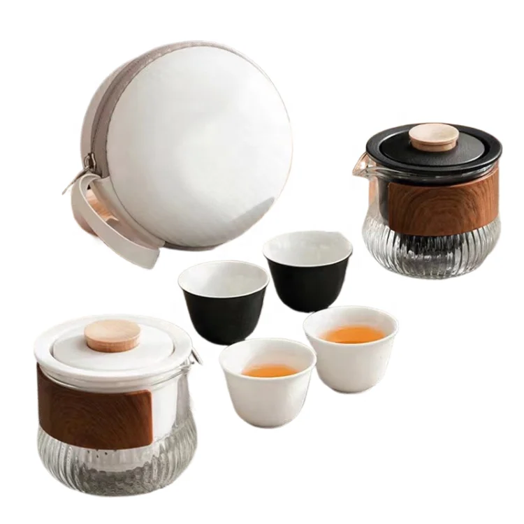 OEM handle white round zipper Carbon fiber eva Travel tea set portable box Bag for Remy Martin cognac brand promotion