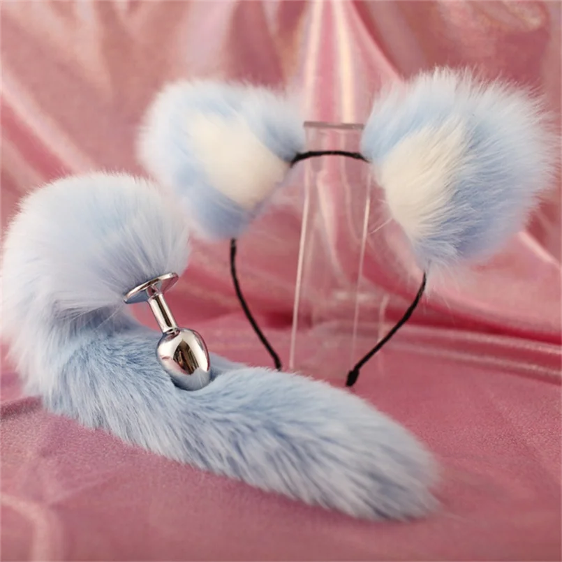 Cosplay Metal Anal Butt Plug Tail And Hair Band Set for Adult Sex Fun Game (Anal plug+headbands)