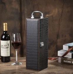 High Grade Red Wine Bottle Carrier Case Boxes Package And 4pcs Tools Crocodile Grain Single Bottle Wine Box PU Leather Packaging