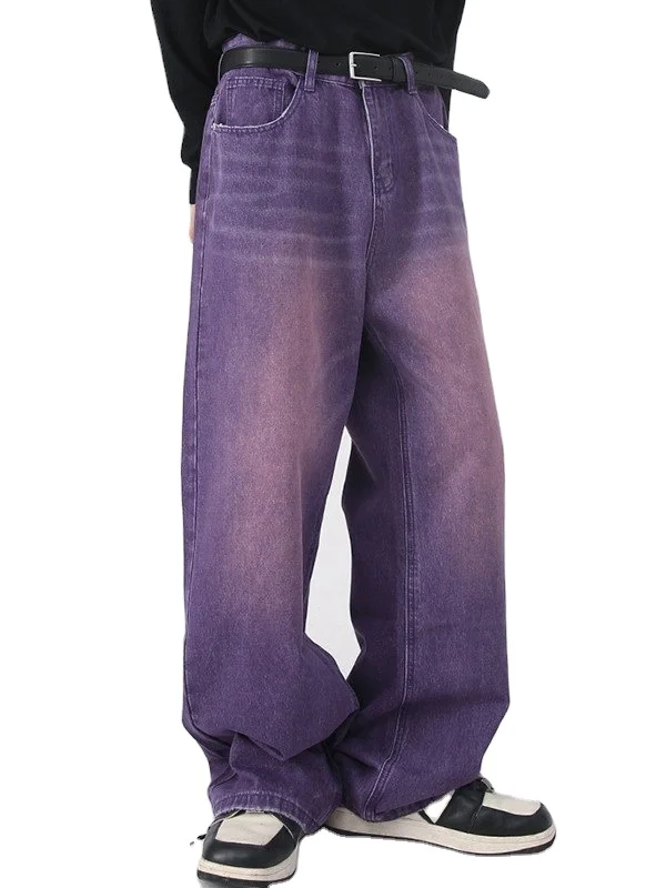 Custom Denim Faded Vintage Acid Washed Baggy Jeans Men Loose Flare Jeans Pants for Men