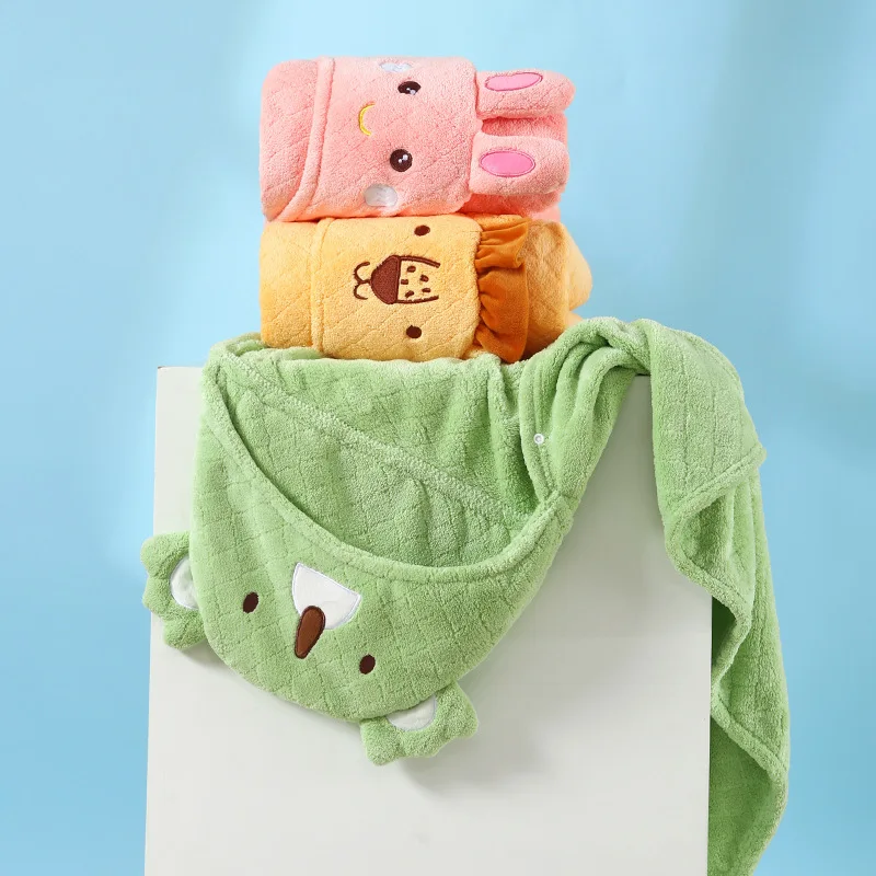 Hoodie Towel Wrap Infant Blanket Customized Animal Soft Coral Velvet Bathrobe Hooded Baby Bath Towel For Kids