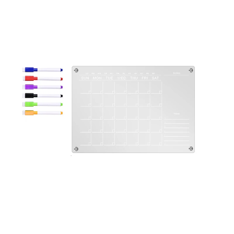 SiYJ734 Customized/able Logo Acrylic Calendar Dry Erase Board Custom Reusable Magnetic Dry Erase with Memo Board for Fridge