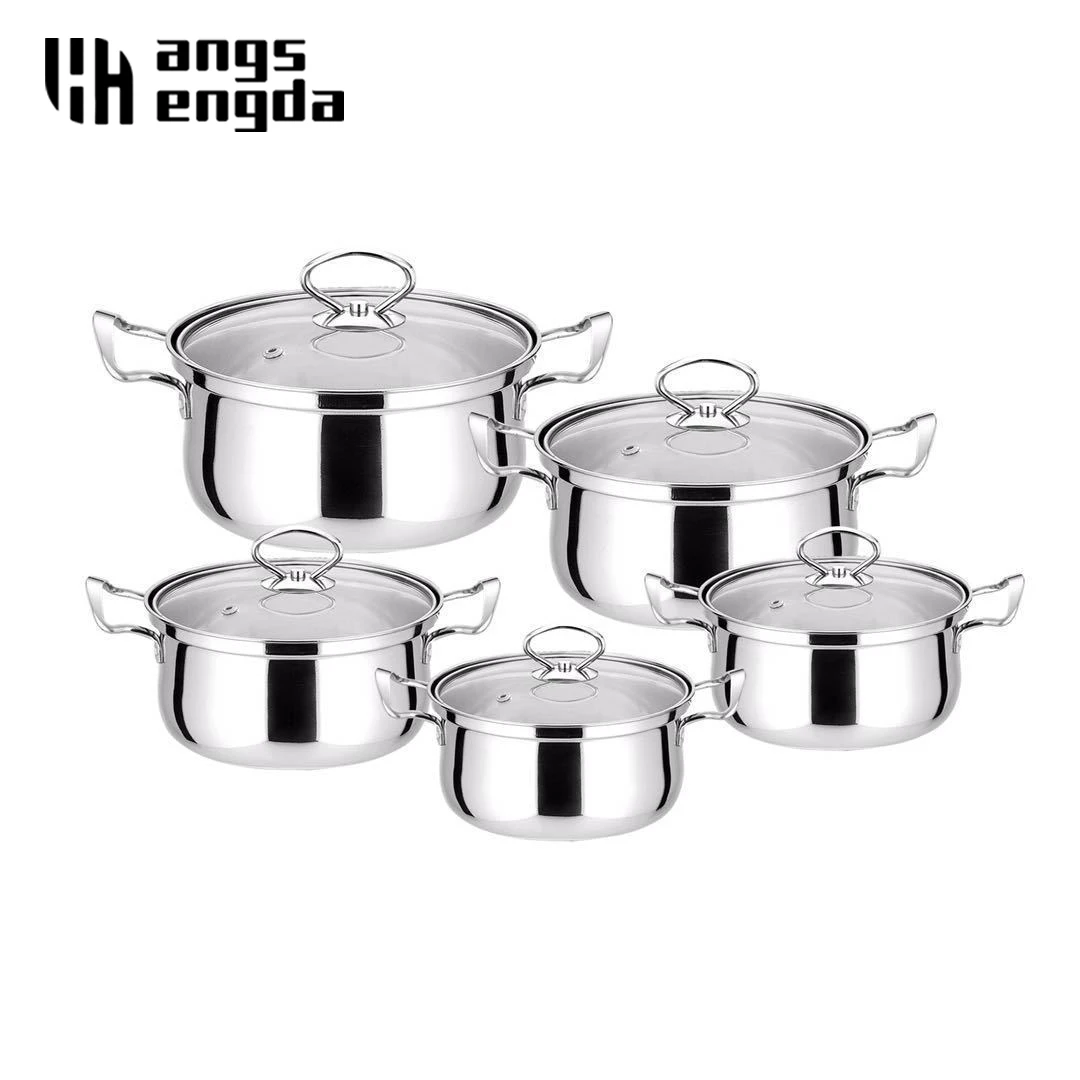 5pcs Stainless Steel Cookware Set Kitchen Cookware Five-piece Gift Pot Milk Pot Stock Pot Amazon Cookware Set