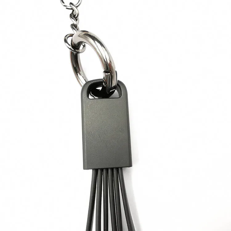 Micro Keychain Multiple 4 In 1 Charging Cable Portable Cell Phone Usb Charger With 3 Lights Cable