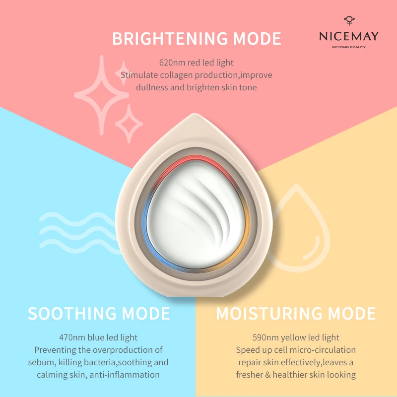 Nicemay rechargeable ecofriendly 3 color light therapy silicone led facial mask beauty machine with heating