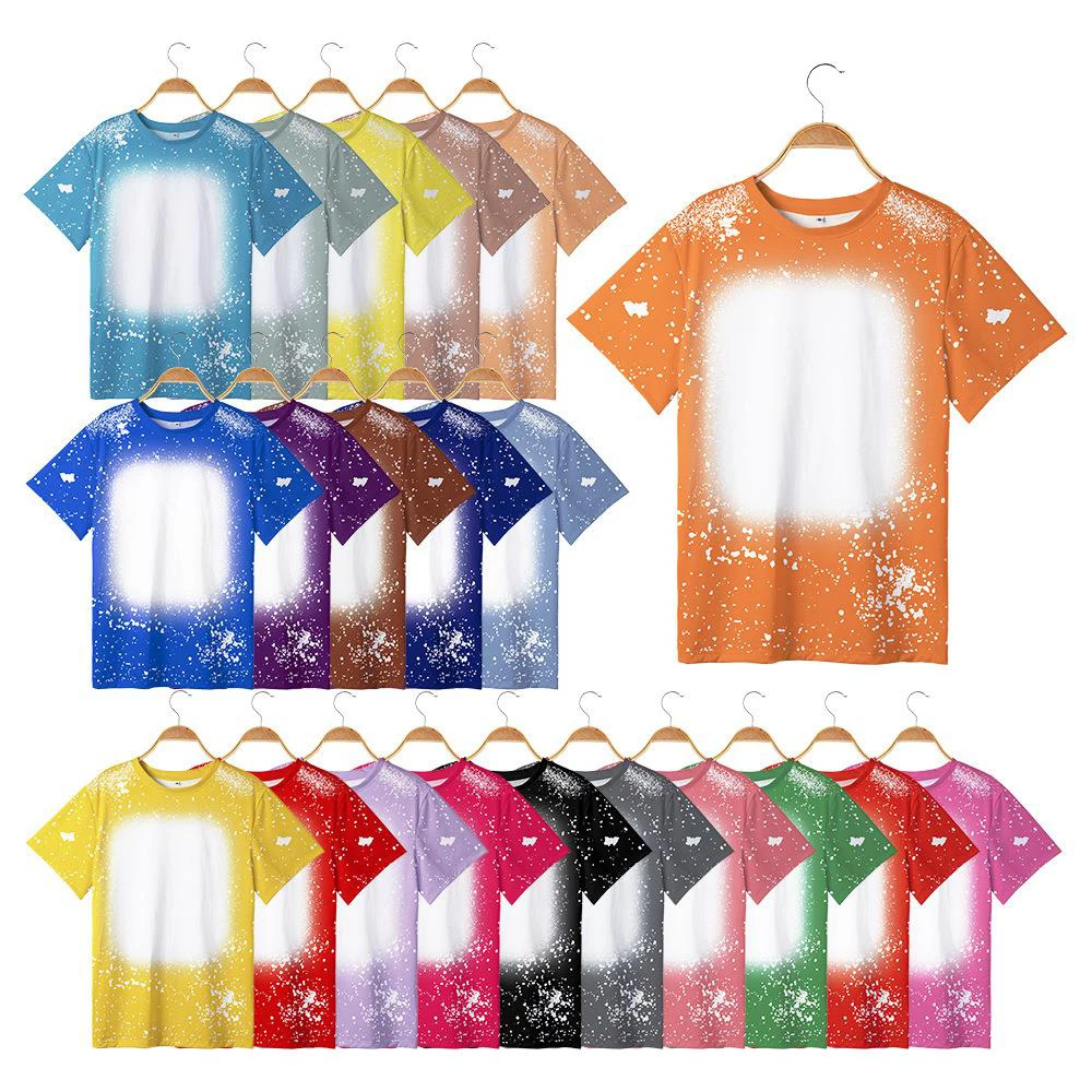 Manufacturer Custom 100% Polyester Adult Child Tie-dye Bleach t shirt Printing Unisex Sublimation Blanks Faux Bleached Shirts