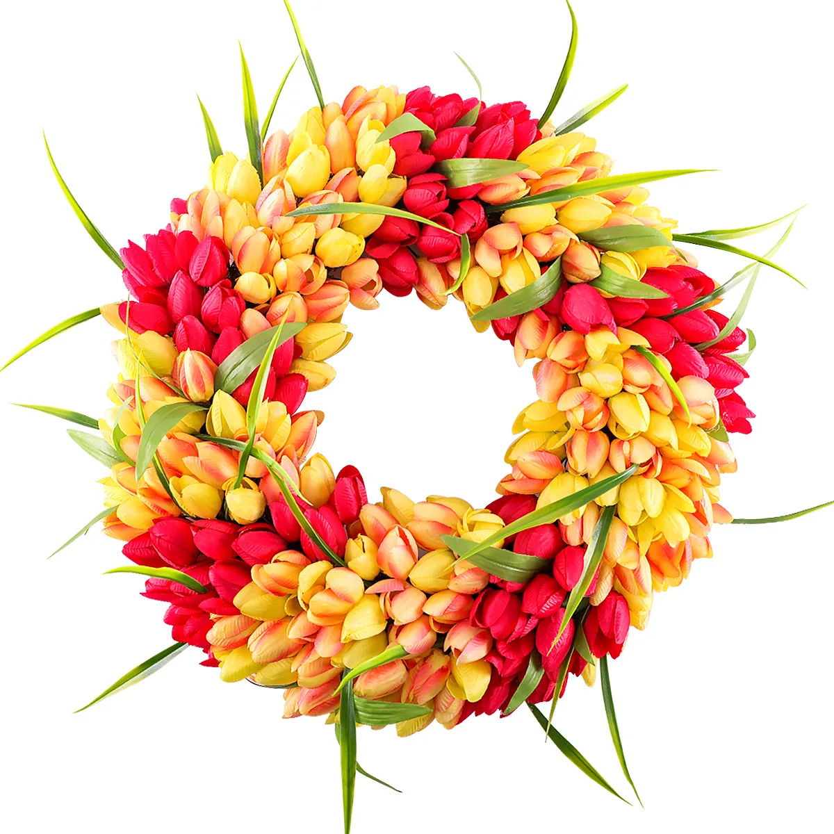Spring tulip Decoration Christmas Artificial wreath silk flower cane home decoration easter tulip wreath with hand ceremony