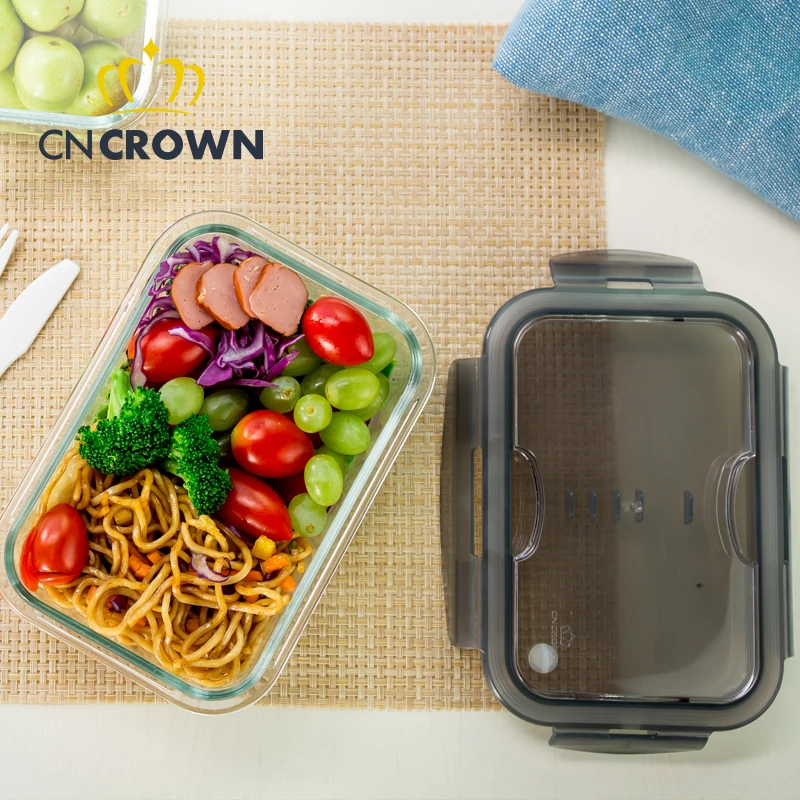 Wholesale tiffin bento lunch box and thermos glass bento box with plastic lid space kitchen food containers glass set