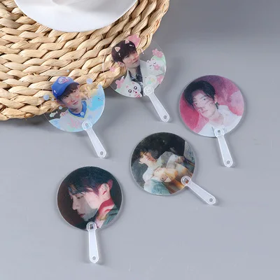 Custom plastic transparent Kpop Mini fans and Cute Hand fan with Hand Holder Transparent hand fan custom printed
