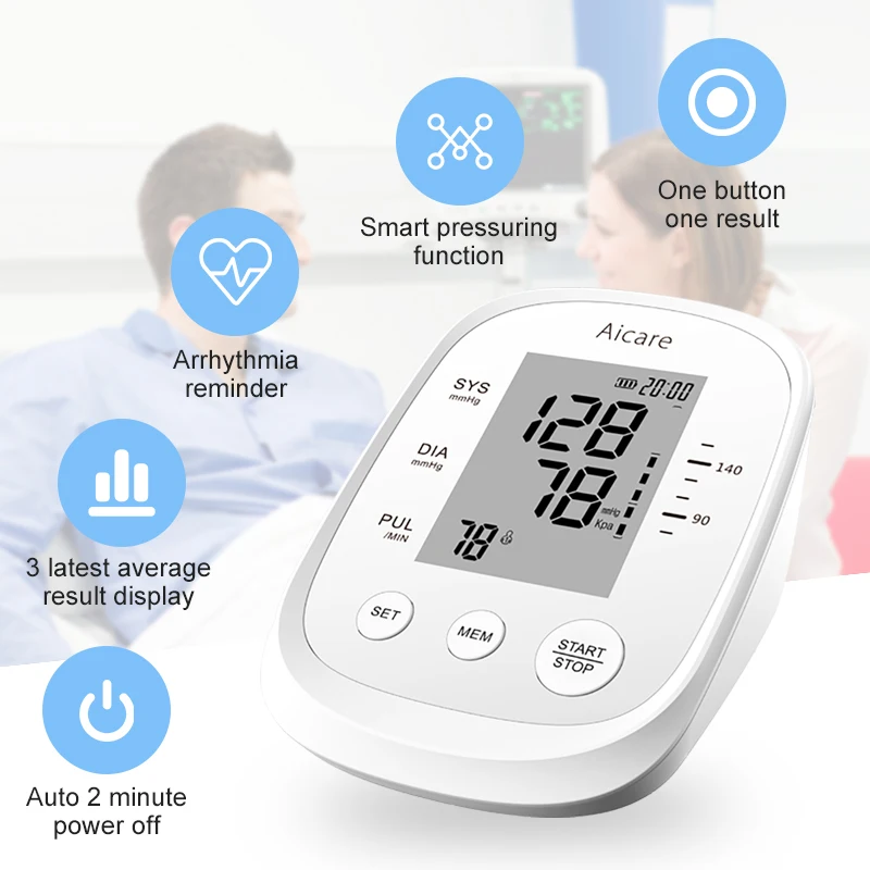Upper Arm Digital Blood Pressure Monitor Sale White OEM Box Power Dry Battery CE ISO13485 Big screen 22-42cm