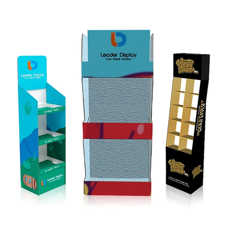 Double Side Printing Floor Corrugated Cardboard Retail Wine Bottle Display Racks For Wine Beer Water