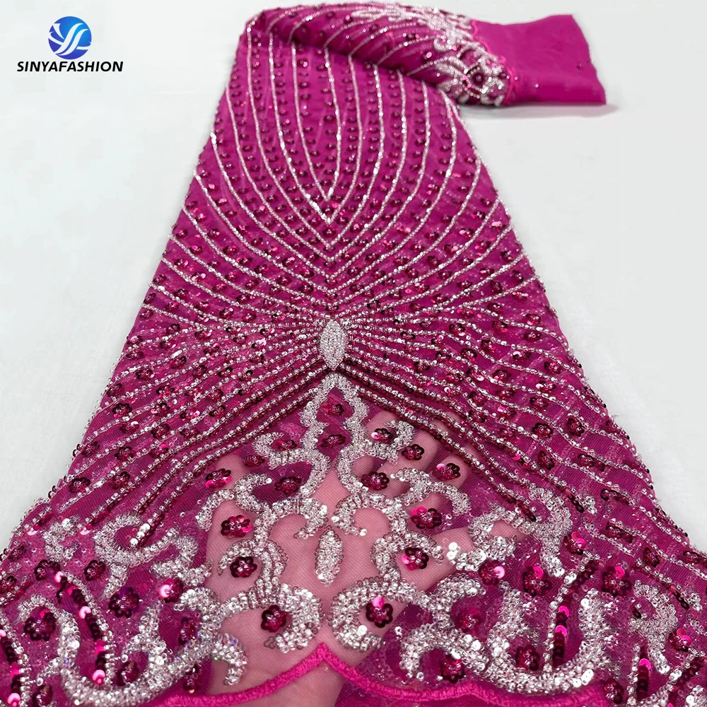 New Arrival Heavy Beaded Lace Fabric Tulle Bridal Luxury Fully Beaded Sequins Fabric For Women Luxury Party Dress