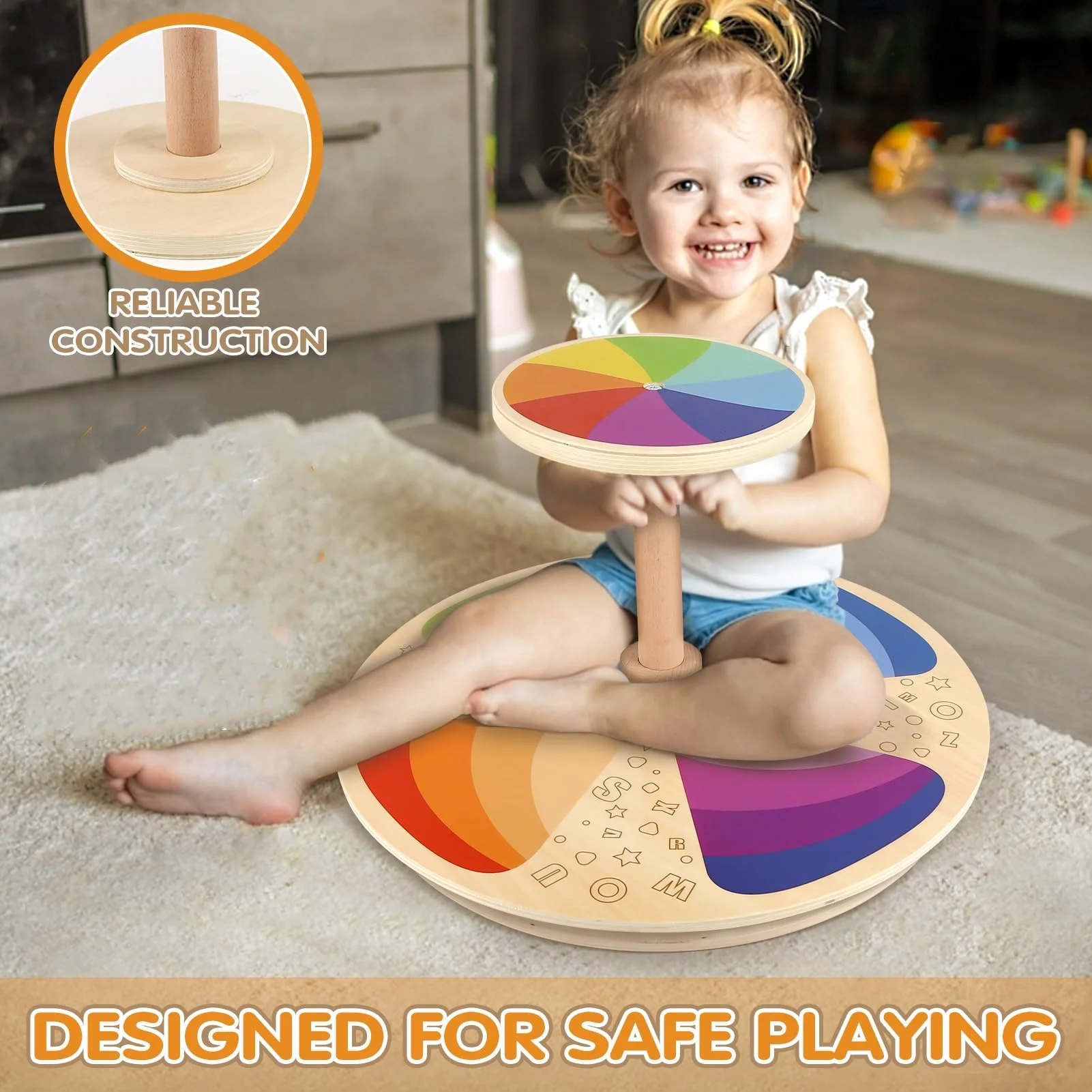 Decompression Early Development Classic Activity Toy Wooden Sit And Spin For Toddlers