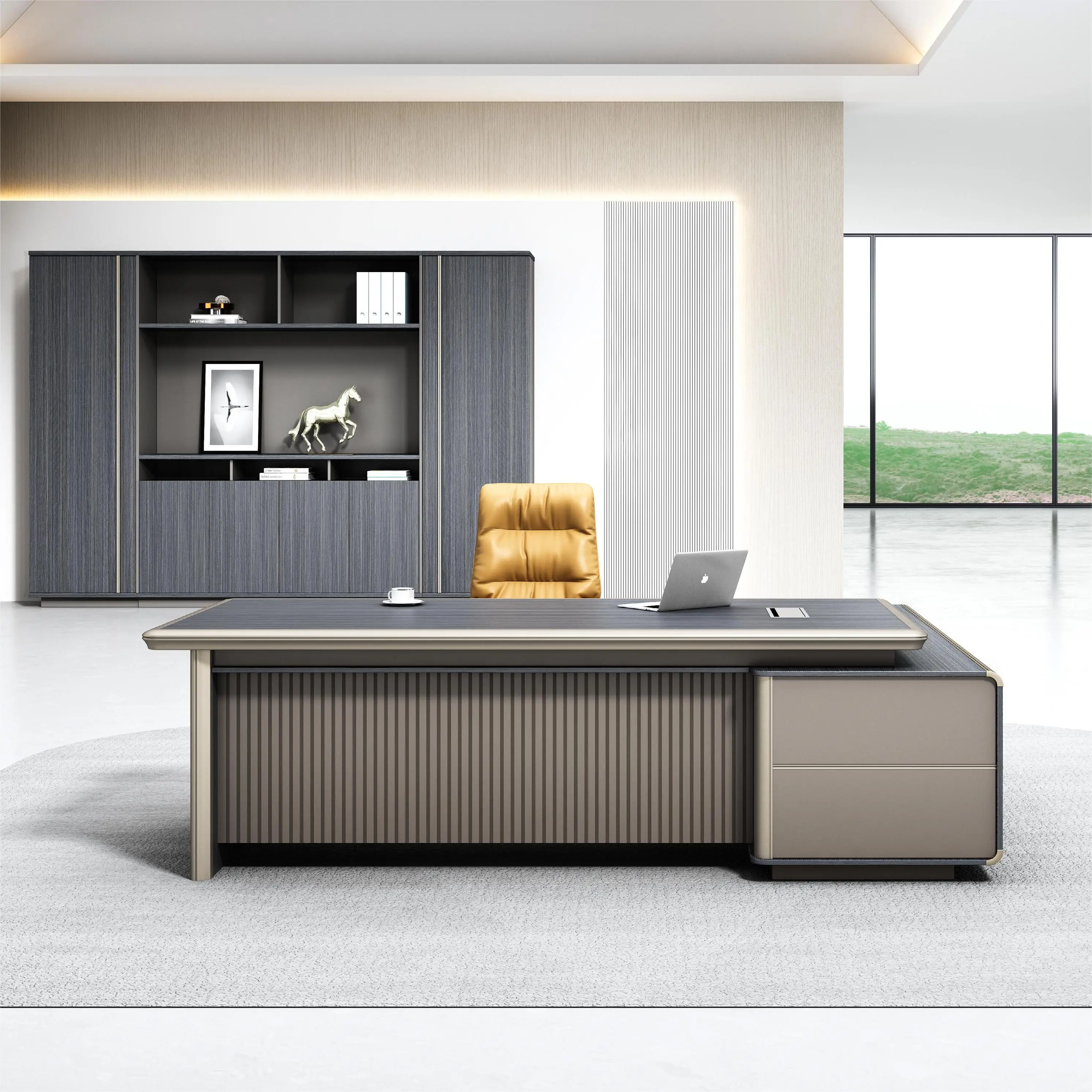 Luxury Escritorio De Oficina Office Desk Set Office Furniture Executive MDF Desk with aluminium edge