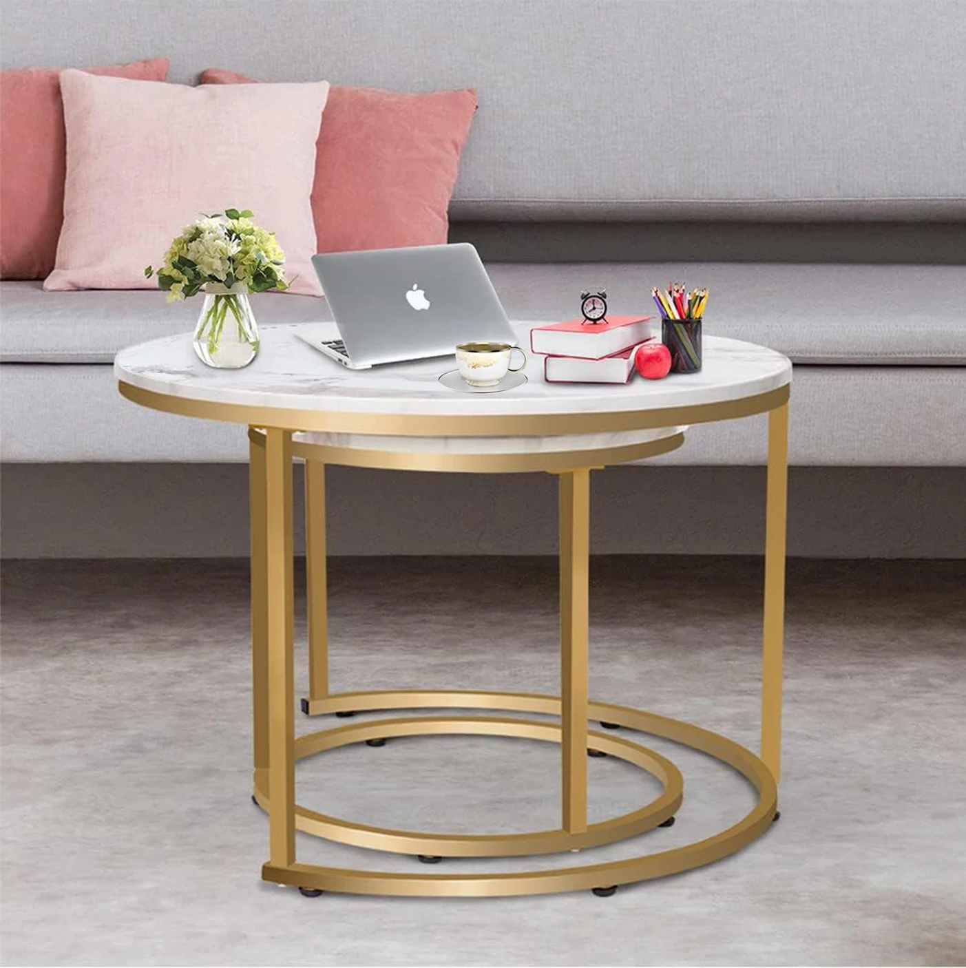 Wholesale Set Center Round Nesting Black Gold Metal Side Glass Marble Wooden Tea Coffee Table For Home