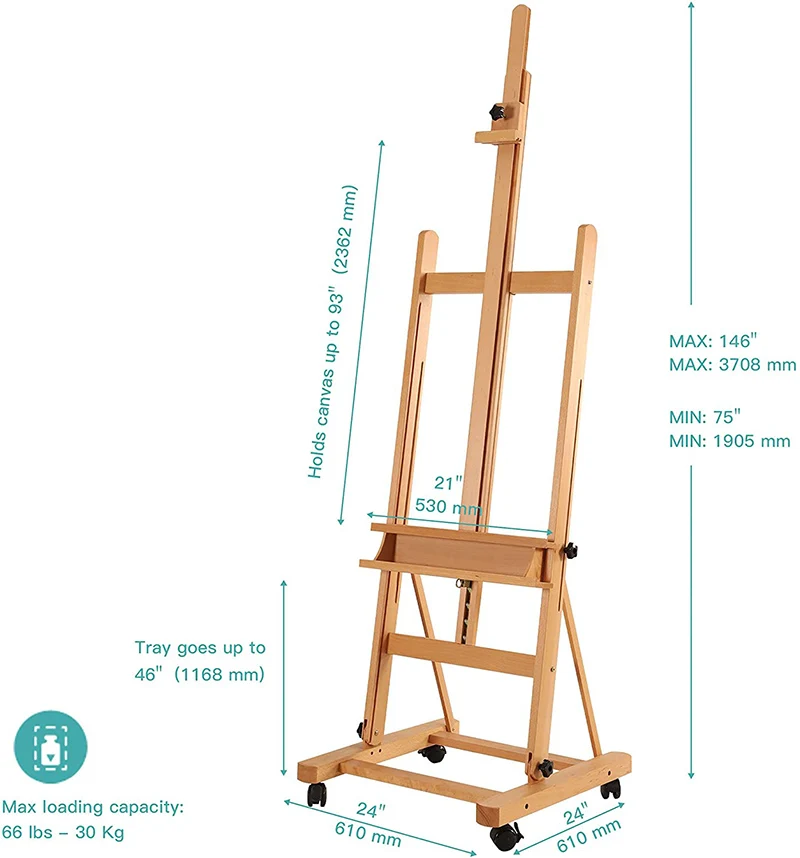 Bview Art 190cm Durable Wood Foldable Wooden Sketch Easel Artist Painter Stand Floor Drawing Display