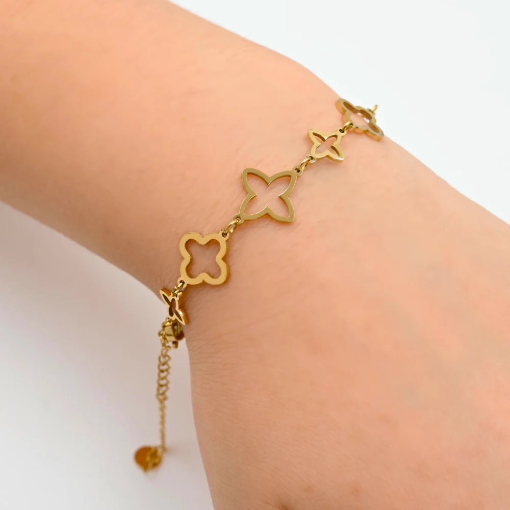 Wholesale Design Sense Four Leaf Clover Link Necklace Gold Plated Stainless Steel Bracelet Ladies Clover Jewelry