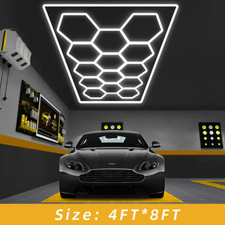 2400*4800MM Led Hexagon White Color Lights Workshop Ceiling Led Lights For Car Shop And Garage Honeycomb Decor