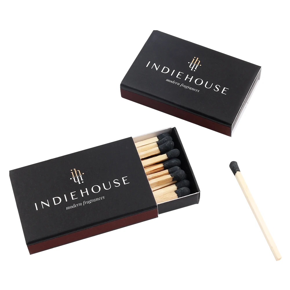 Wholesale Safety Match color stick Custom Matchbox with matches Black box packaging for white match tips