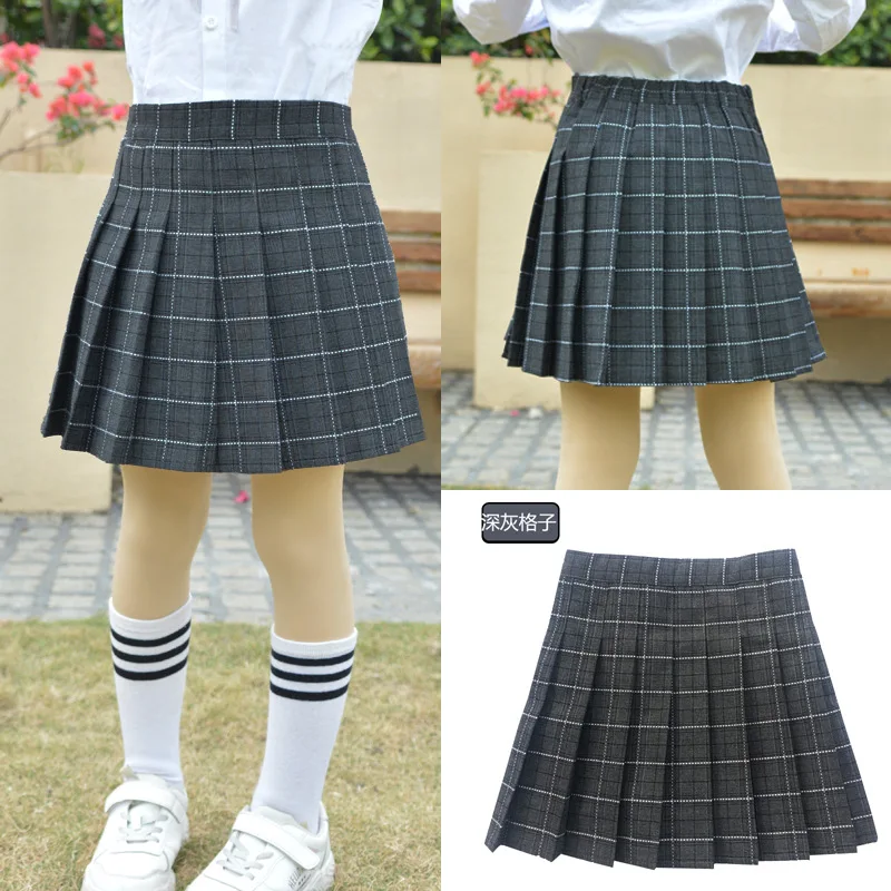 Children School Uniforms Plaid Skirt Kids Girls Pleated Plaid Skirt High Waist Girl School Uniforms Mini Knife Pleated Skirts