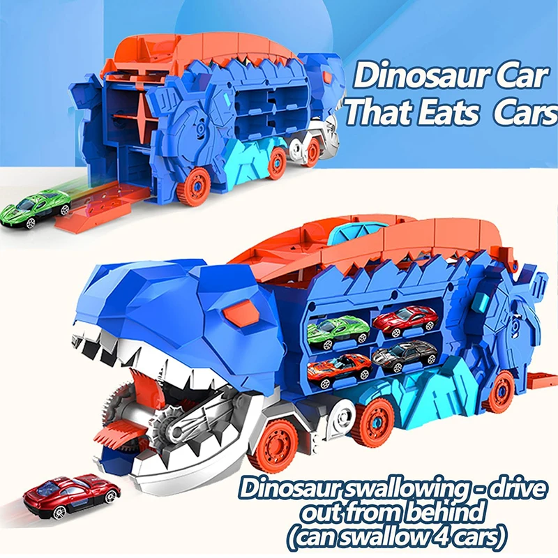 Kids Race Car Track Truck Toys Dinosaur Cars Transport Truck Carrier