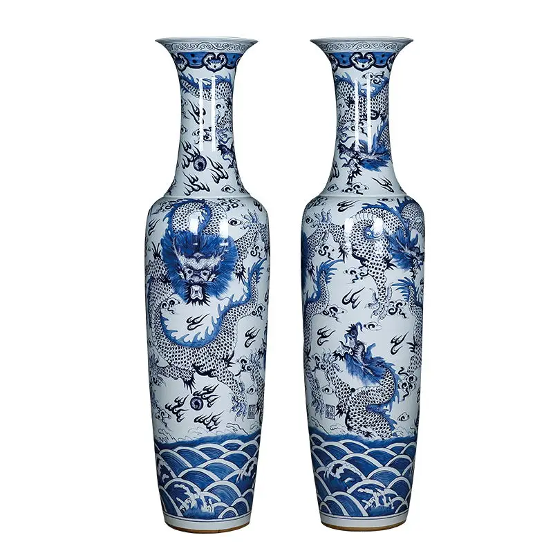 Floor Porcelain Large Vase American Style Antique Hand Painted Dragon Blue and White Christmas Modern Traditional 1 PCS