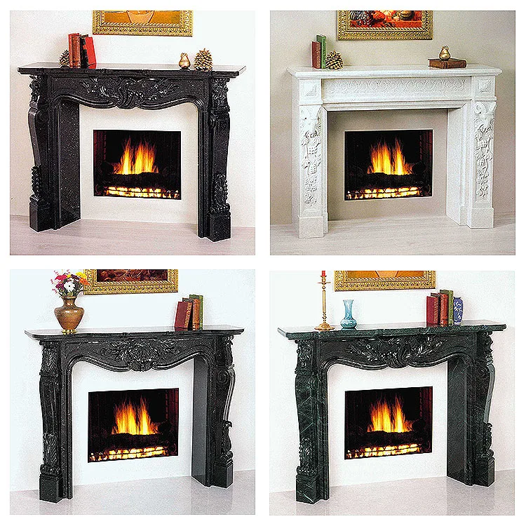 Real stone Indoor Hand Carved Cultured Natural Marble Fireplace Surround Stone Fireplaces