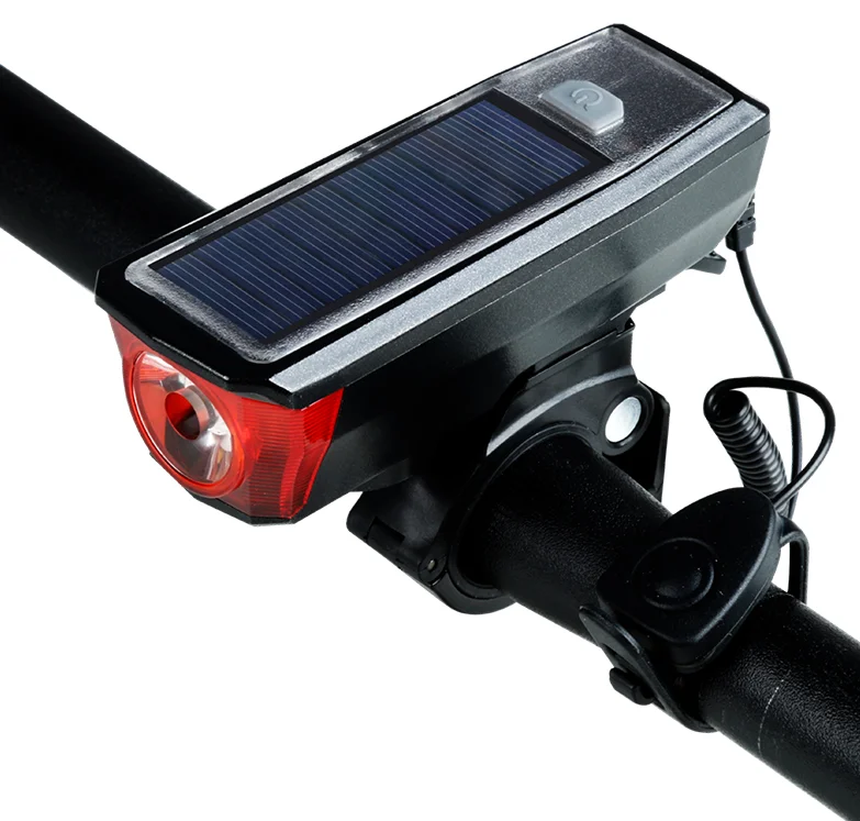 Велосипедные аксессуары, Перезаряжаемый USB светодиодный передний фонарь с колокольчиком, Солнечный фонарь для горного велосипеда 1000