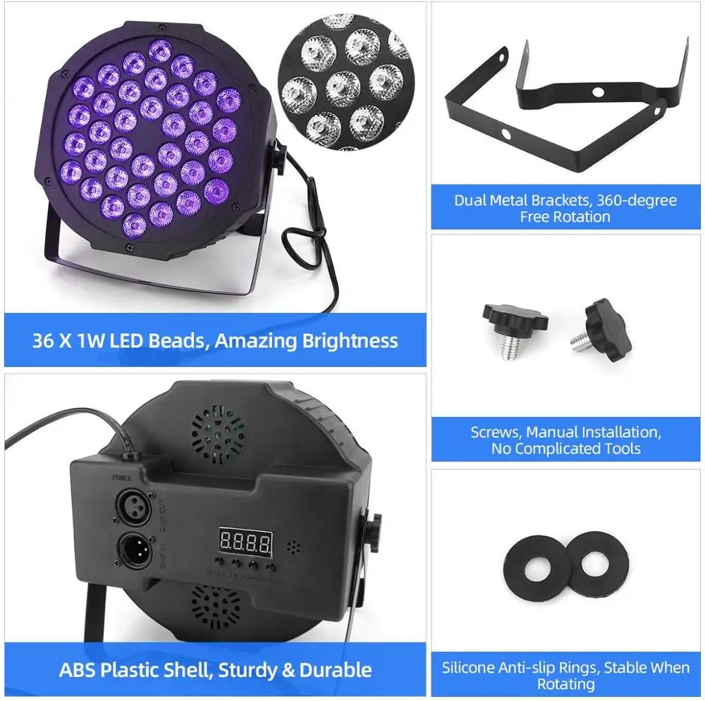 36W  Remote Controls DJ Disco Lights LED Par Light Strobe Lights UV Blacklight