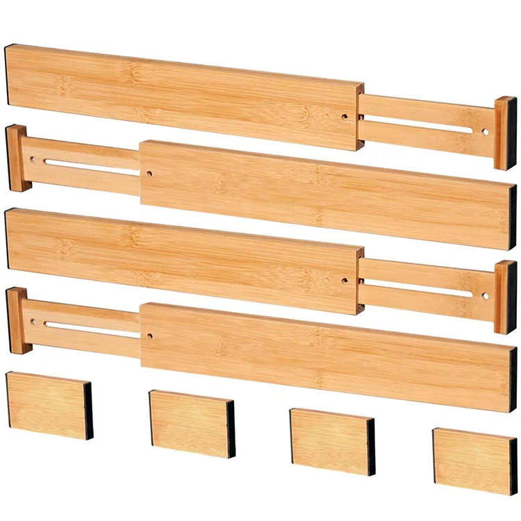 Wholesale Custom Long Bamboo Wooden Expandable Adjustable Kitchen Deep Drawer Dividers Organizers Set For Clothes