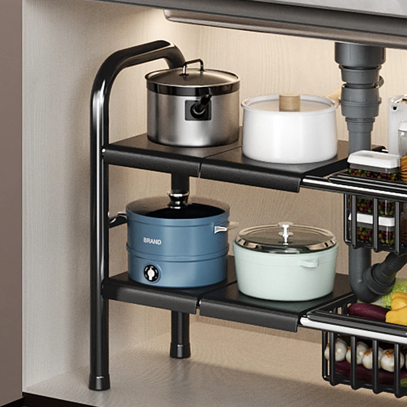 Kitchen Under Sink Organizers Rack 2 Tier Scalable Holder cookware pot storage rack multifunction basket racks