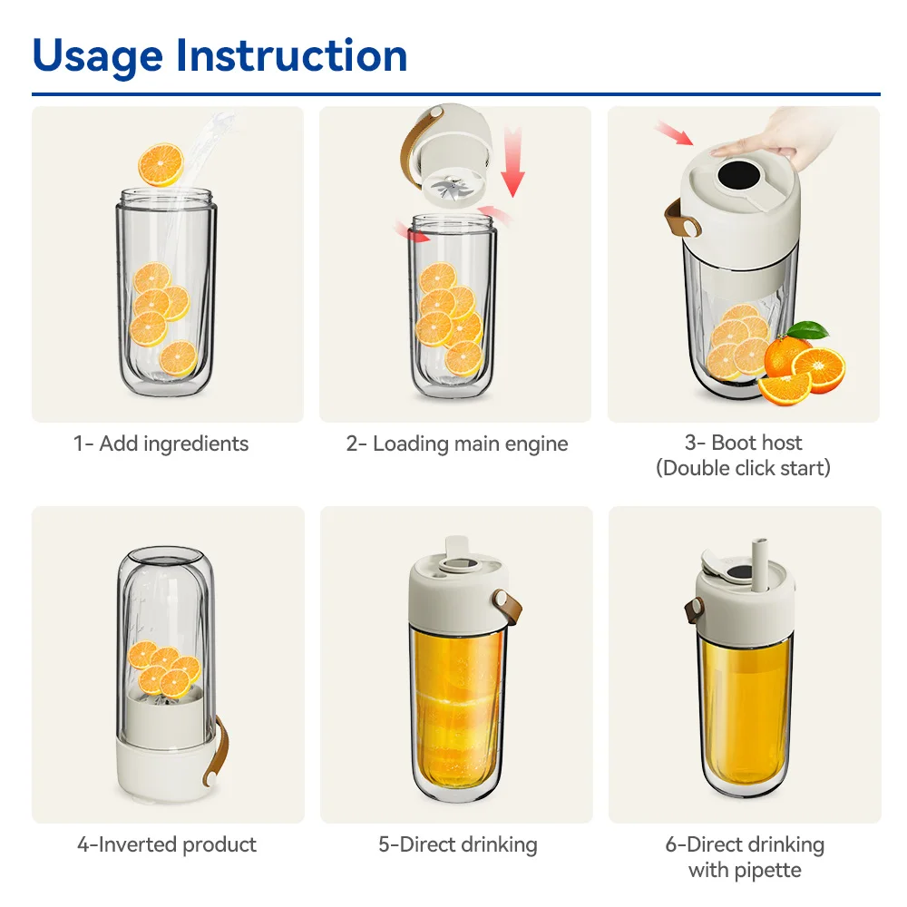 Double Layer Glass Bottle Rechargeable LED Display Portable Blender Fresh Fruit Juicer Mixer Ice Crusher Household Appliance