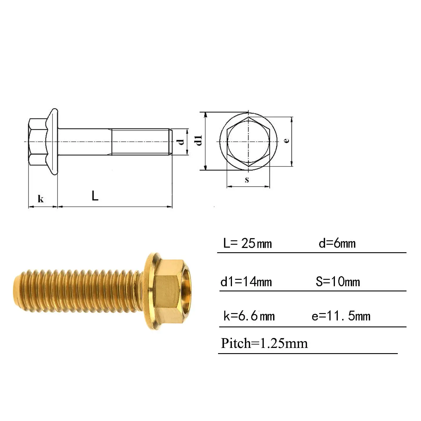 Factory Wholesale Bolts 1/4 M8 Flange Hex Gold Anodized Socket Head Bolt Titanium for motorcycle