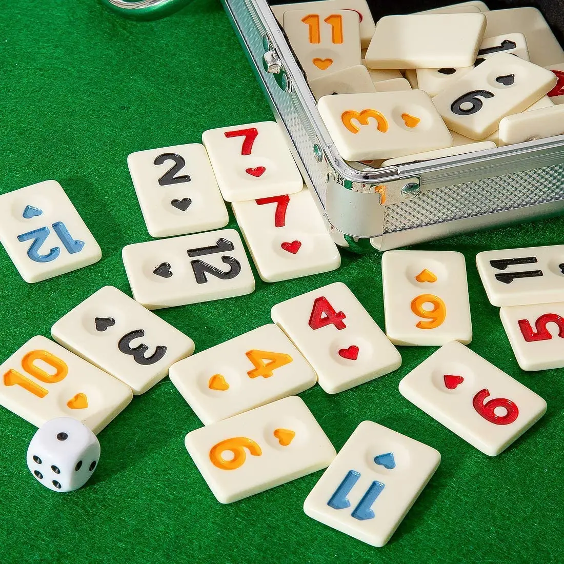 Customized design Premium Rummy Game Set, 106 Engraved Rummy Tiles with 4 Racks for Ages 8+ Indoor Game