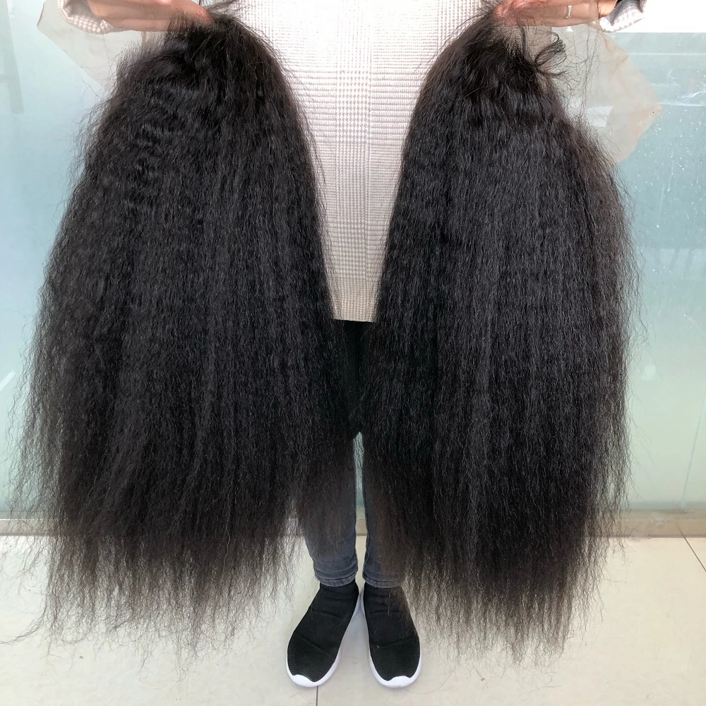 Kinky Straight Front l Lace Wig 10 to 40 Inch 100% Brazilian Kinky Straight Human Hair Wigs Pre Plucked Hair Line Front Lace Wig