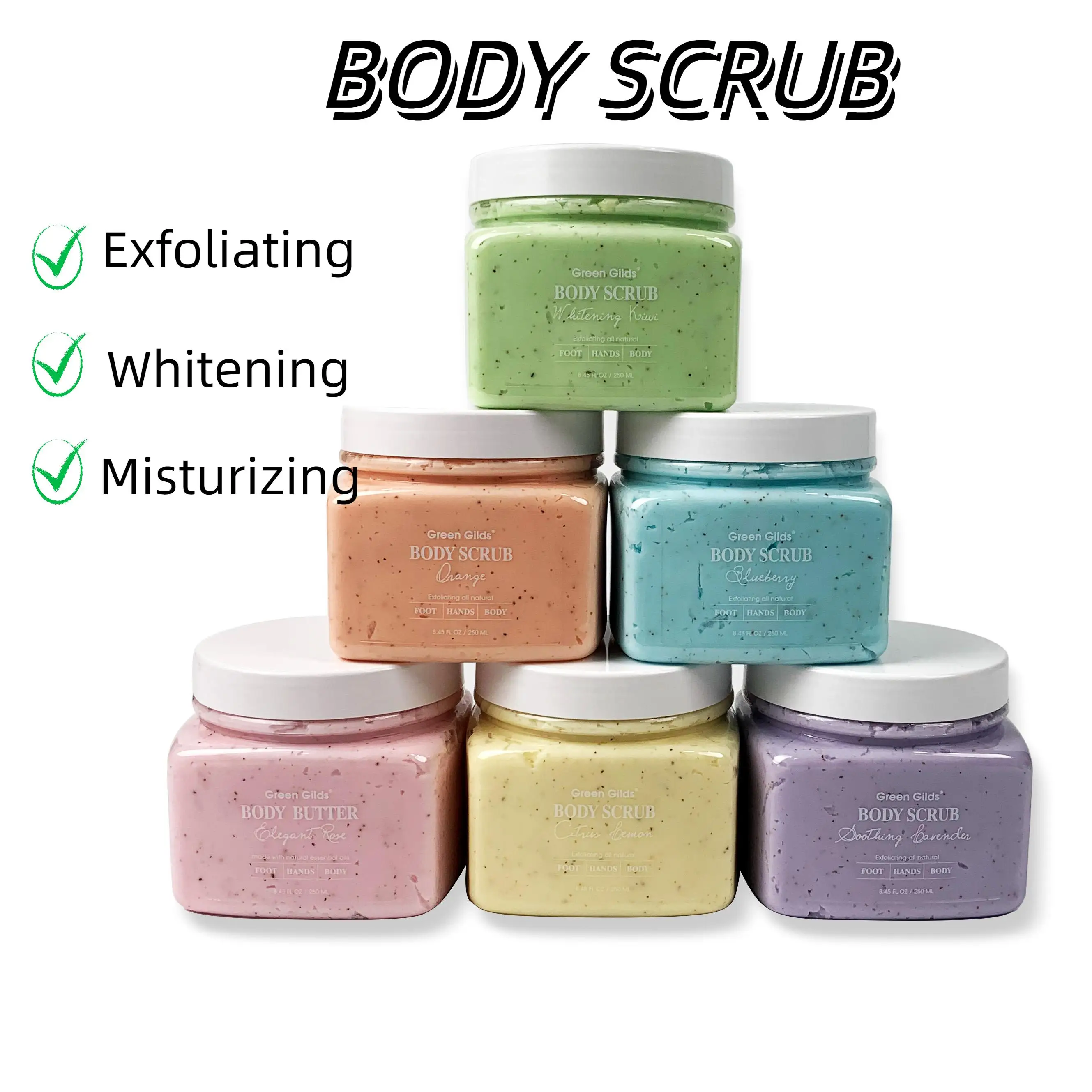 Custom Logo Natural Ingredient Whipped Exfoliating Cleansing Organic Fruit Sea Salt Body Scrubs