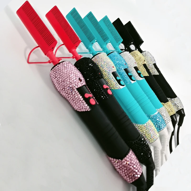 New professional hot hair tools bling diamond hot comb electric copper hot comb ceramic press comb for hair extension