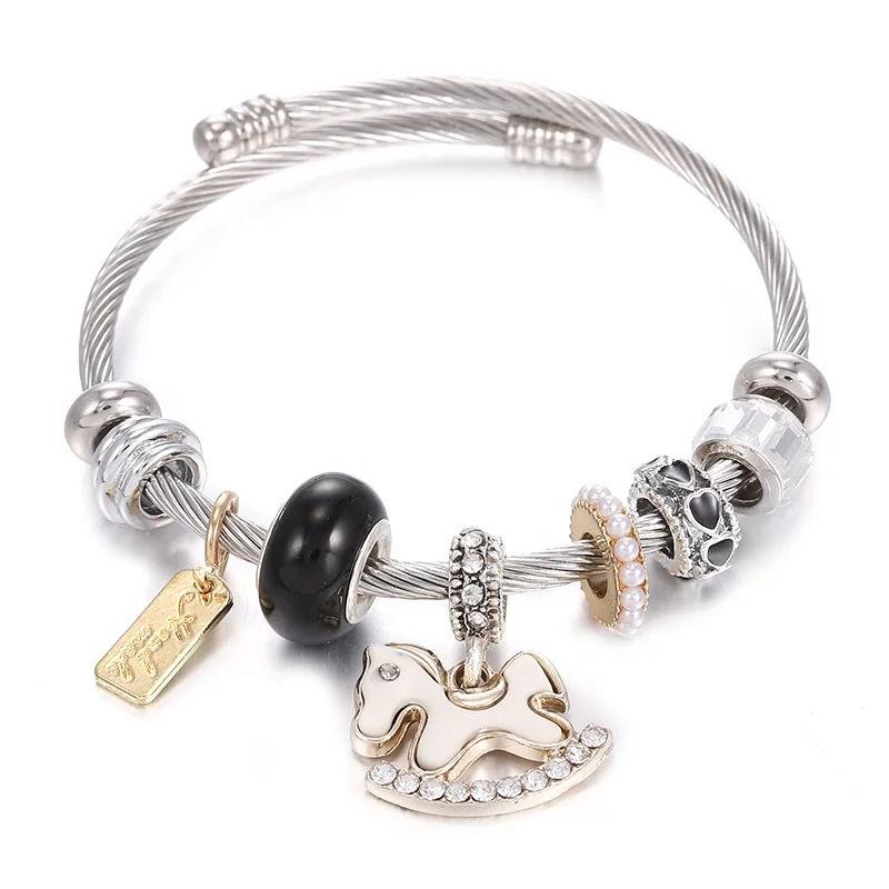Высококачественный роскошный женский браслет из нержавеющей стали с подвесками розовое сердце Корона пони бусинами для девочек