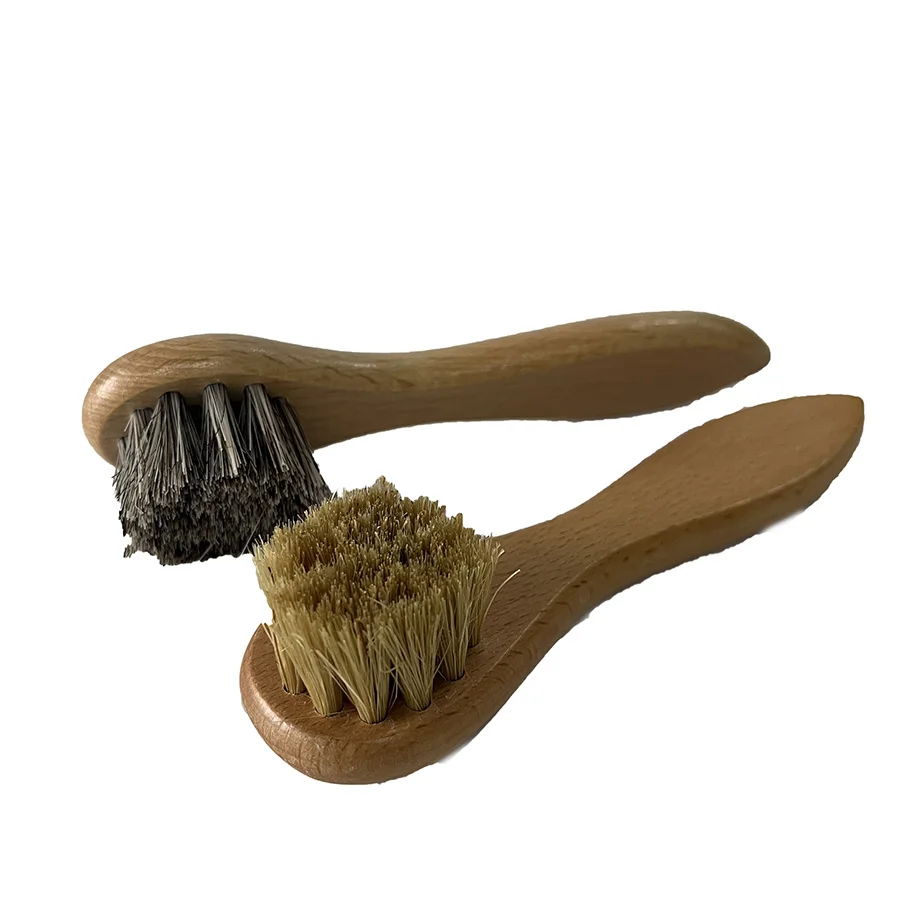 Wooden Shoe Sole Brush Suede Leather Shoe Shine Brush Horse Hair Shoe Cleaning brush