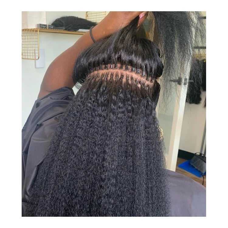 Human Hair 14 Inch Black 100strands kinky curly i tip extensions