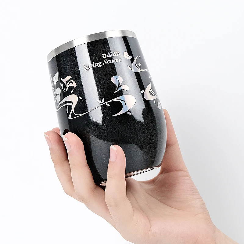 Custom Logo 360ml 12oz 304 Double Walled Stainless Steel Insulated Egg Shape Wine Cup Travel Coffee Mugs Wine Tumbler