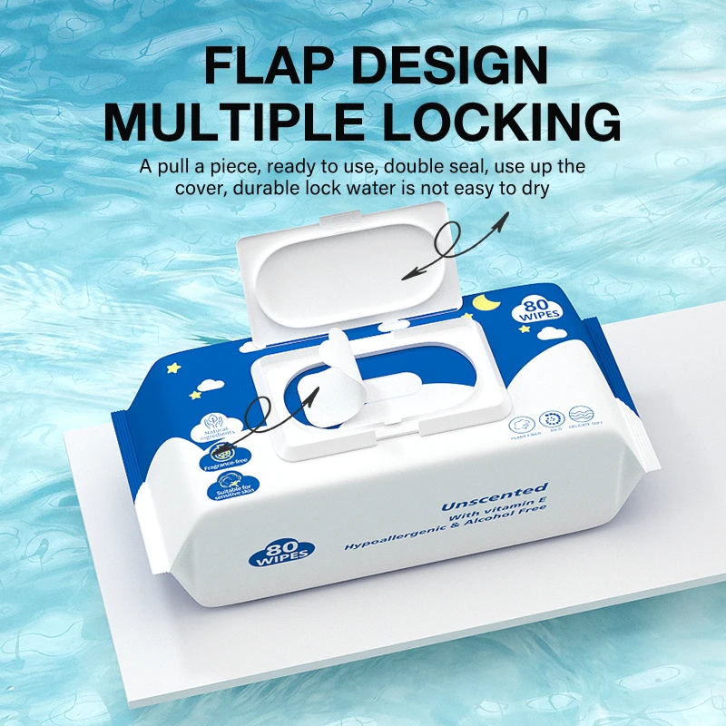 Wholesale Custom and Stock Organic Baby Wipes Soft Sensitive Skin Care Cleaning Wipes Pack of 80pcs in Bulk