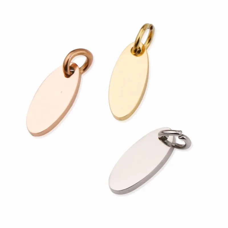 High Polished Stainless Steel Oval Blank Brand Metal Label Charm Tag For DIY Handmade Jewelry Accessories